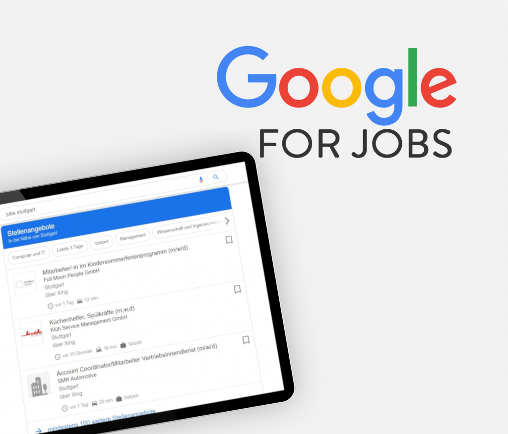 Titelbild Google for Jobs mit Screenshot in Tablet